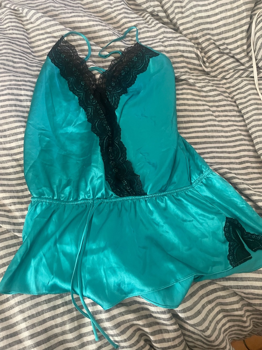 Victoria's Secret Teal Satin jumpsuit with Black Lace